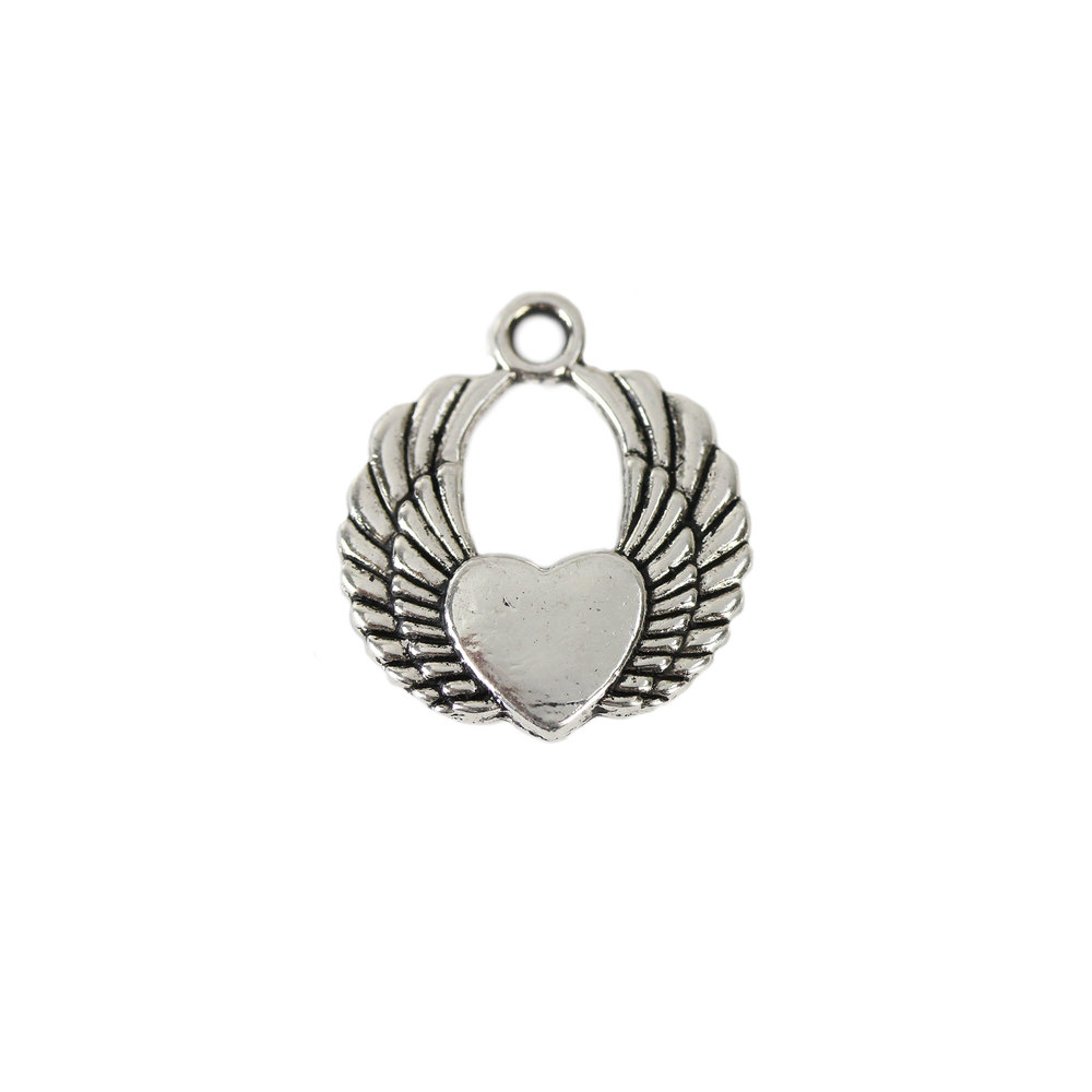 Charms & Solderable Accents Base Metal Heart Charm with Wings, Pack of 10